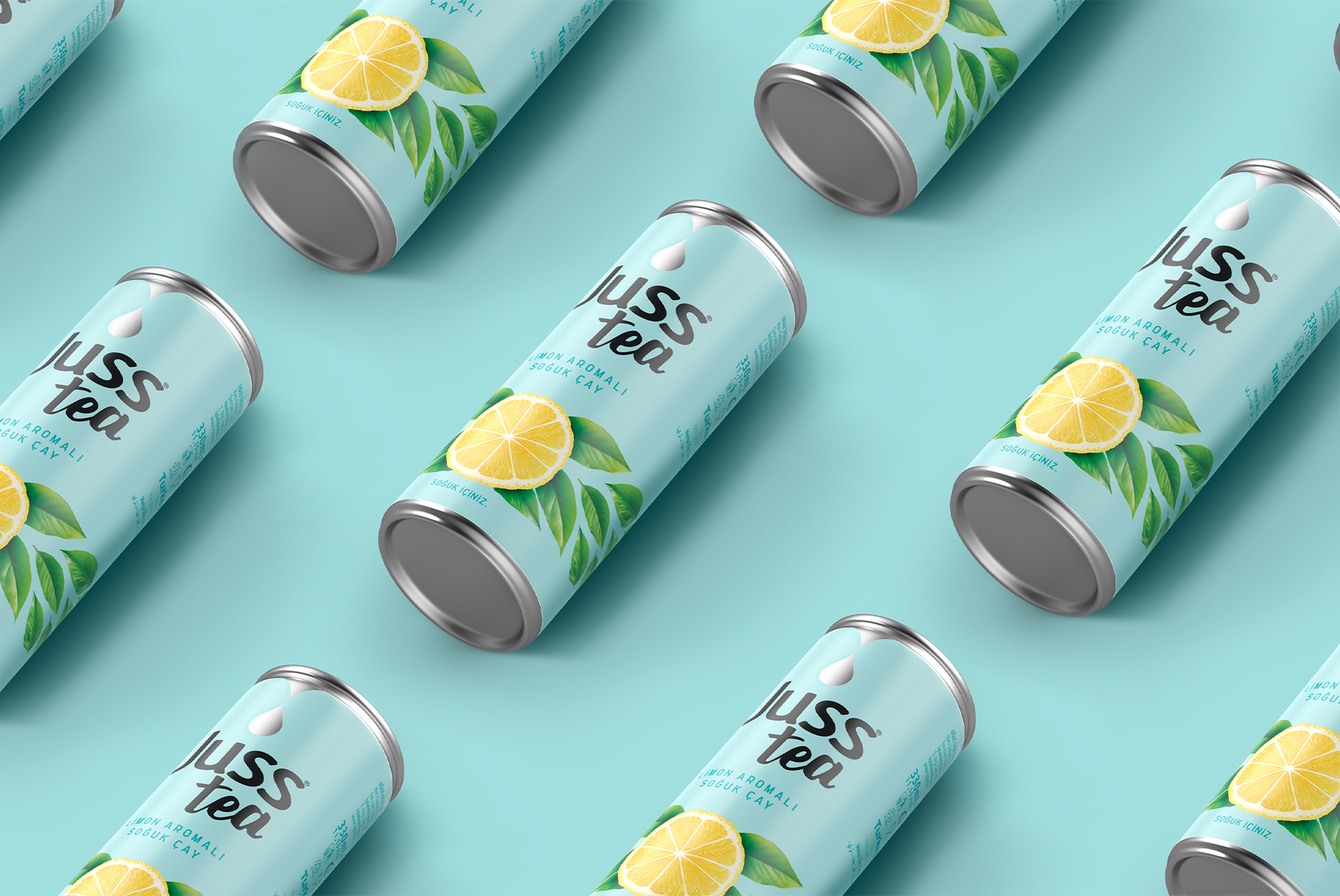 Juss Tea lemon iced tea on a pastel ground