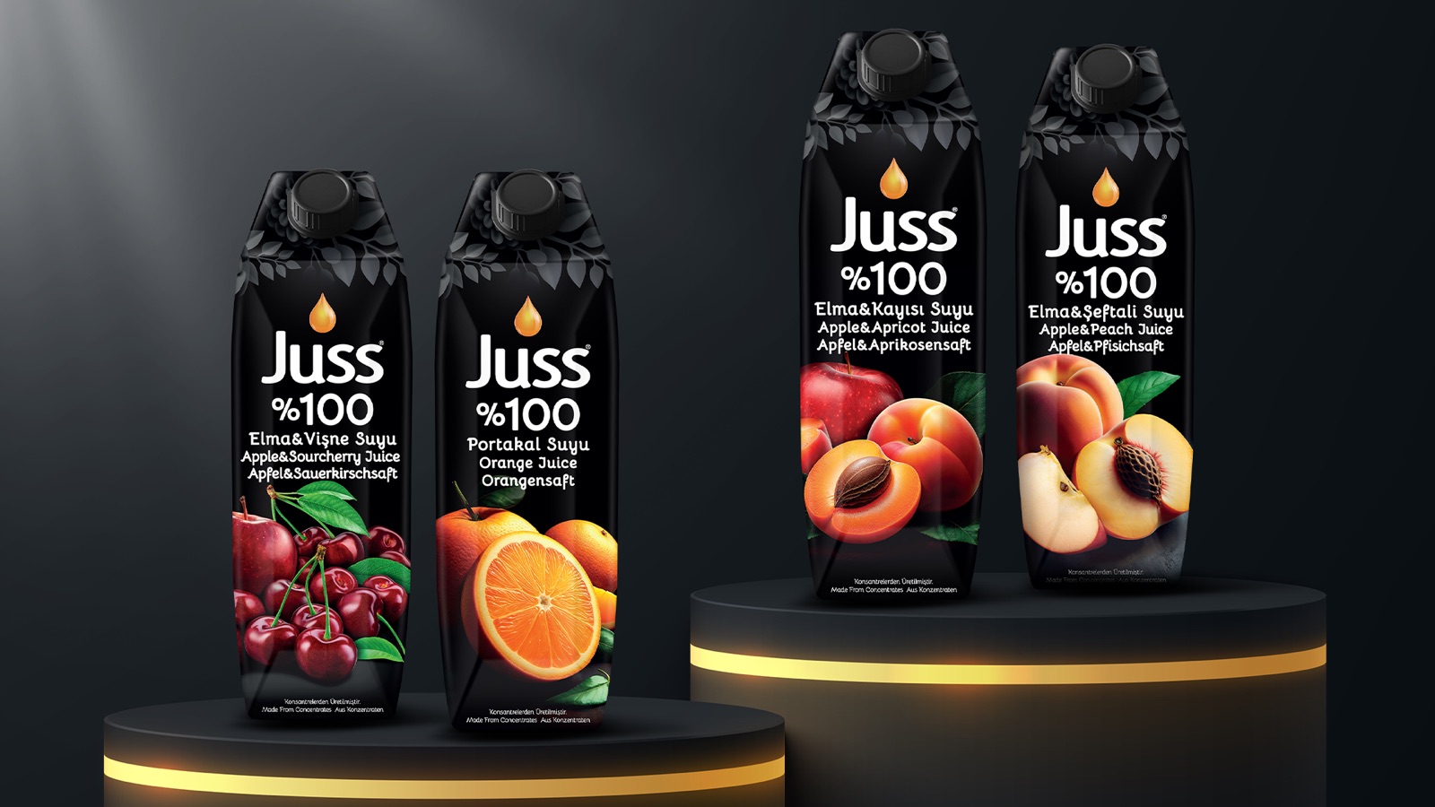 Gamme d’emballages de jus de fruits 100 % Juss