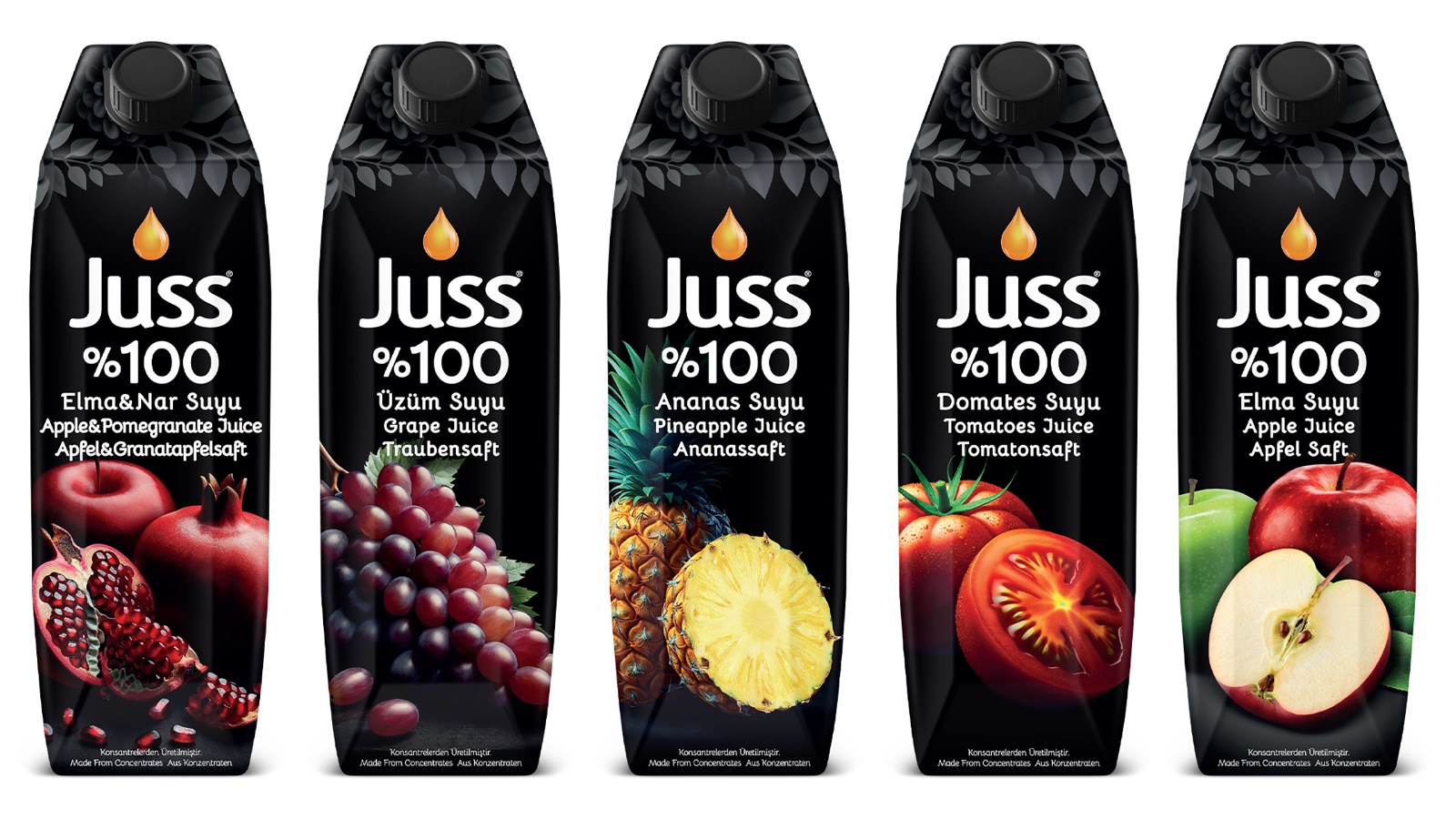 JUSS 100% fruit juice range, full lineup