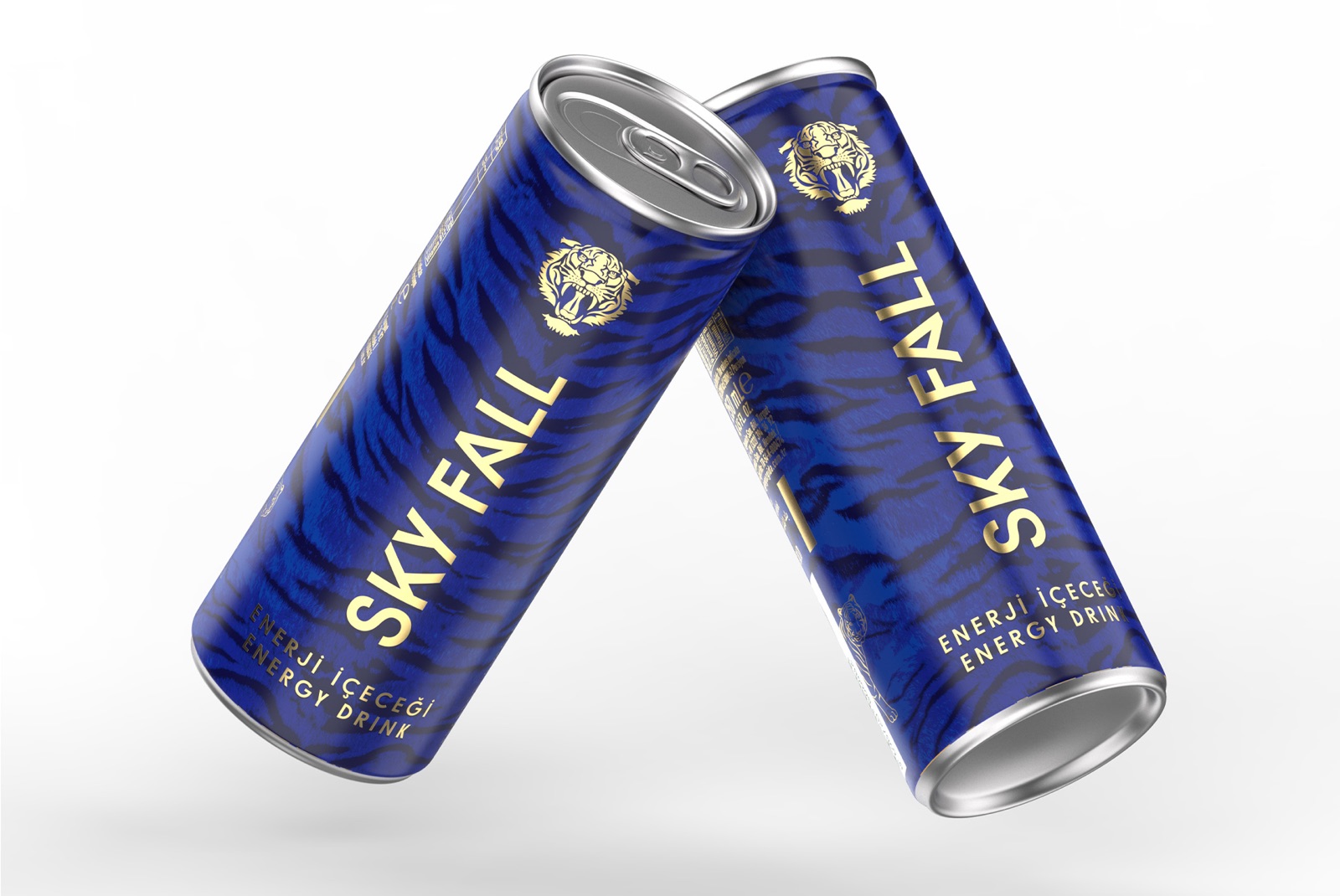 Canette de boisson énergisante Sky Fall, motif de tigre et accents dorés